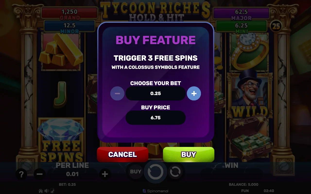 Buying the feature — Tycoon Riches Hold Hit