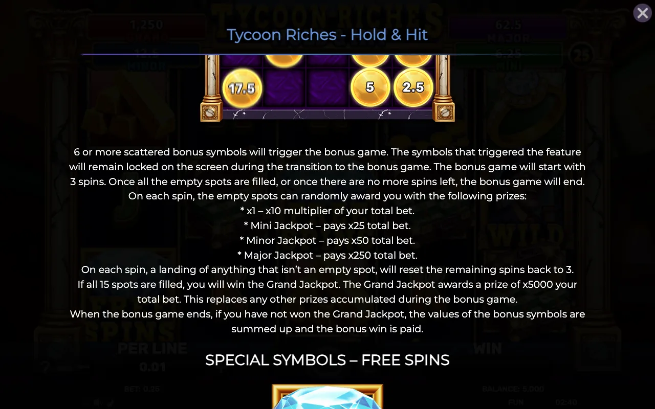 Game rules, page 2 — Tycoon Riches Hold Hit