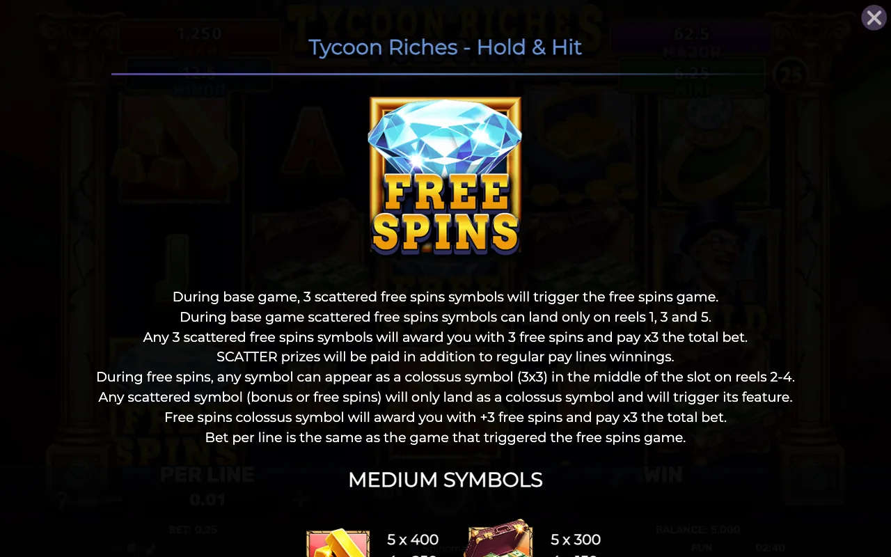 Game rules, page 3 — Tycoon Riches Hold Hit