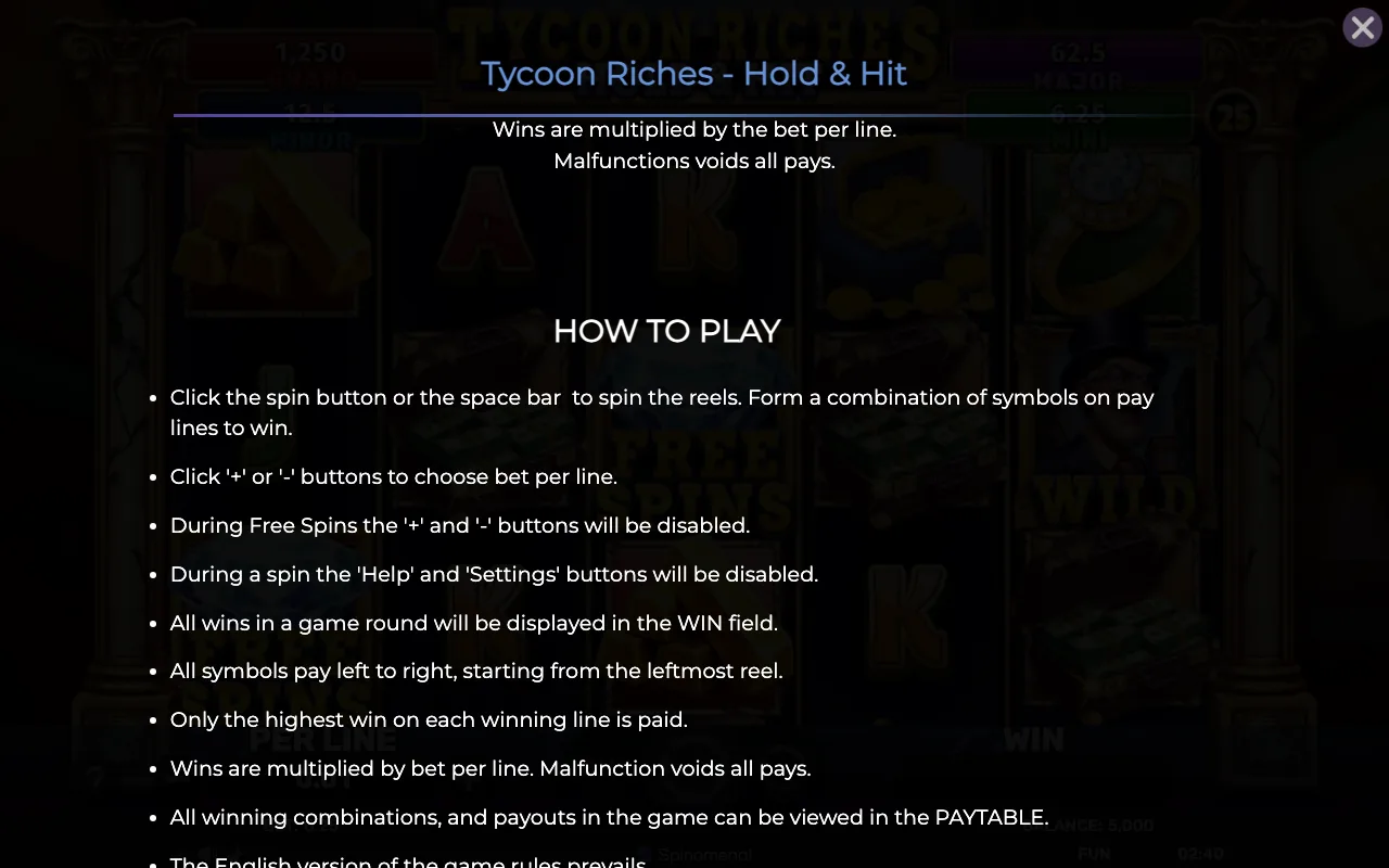 How to play — Tycoon Riches Hold Hit