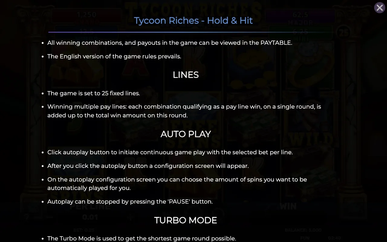 Lines — Tycoon Riches Hold Hit