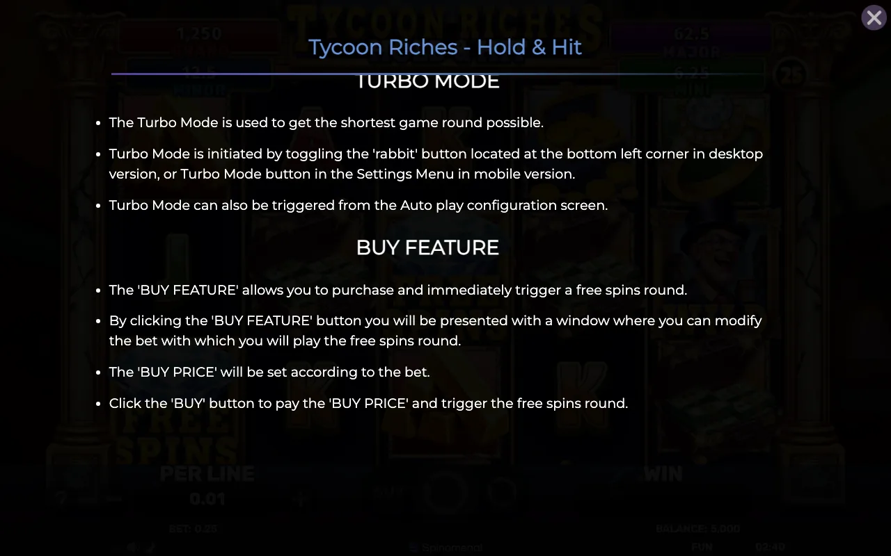 Buy feature — Tycoon Riches Hold Hit