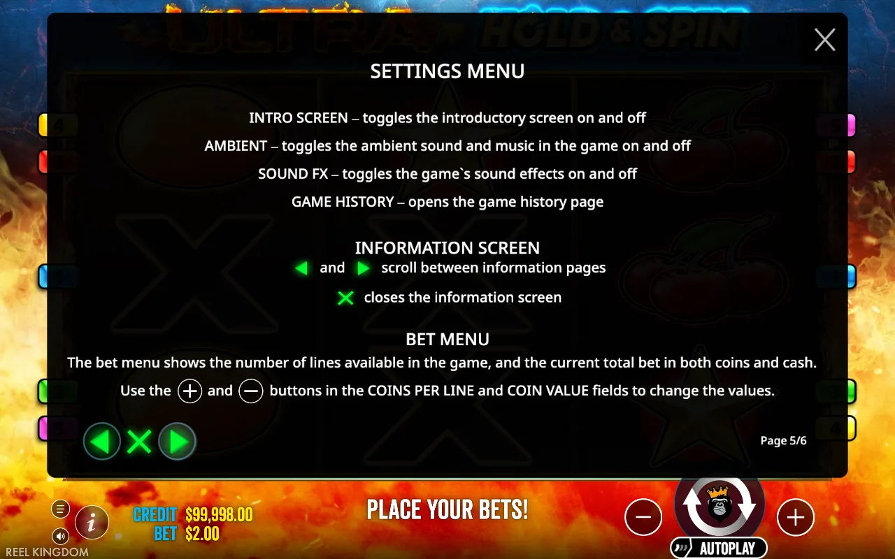 Settings menu — Ultra Hold and Spin