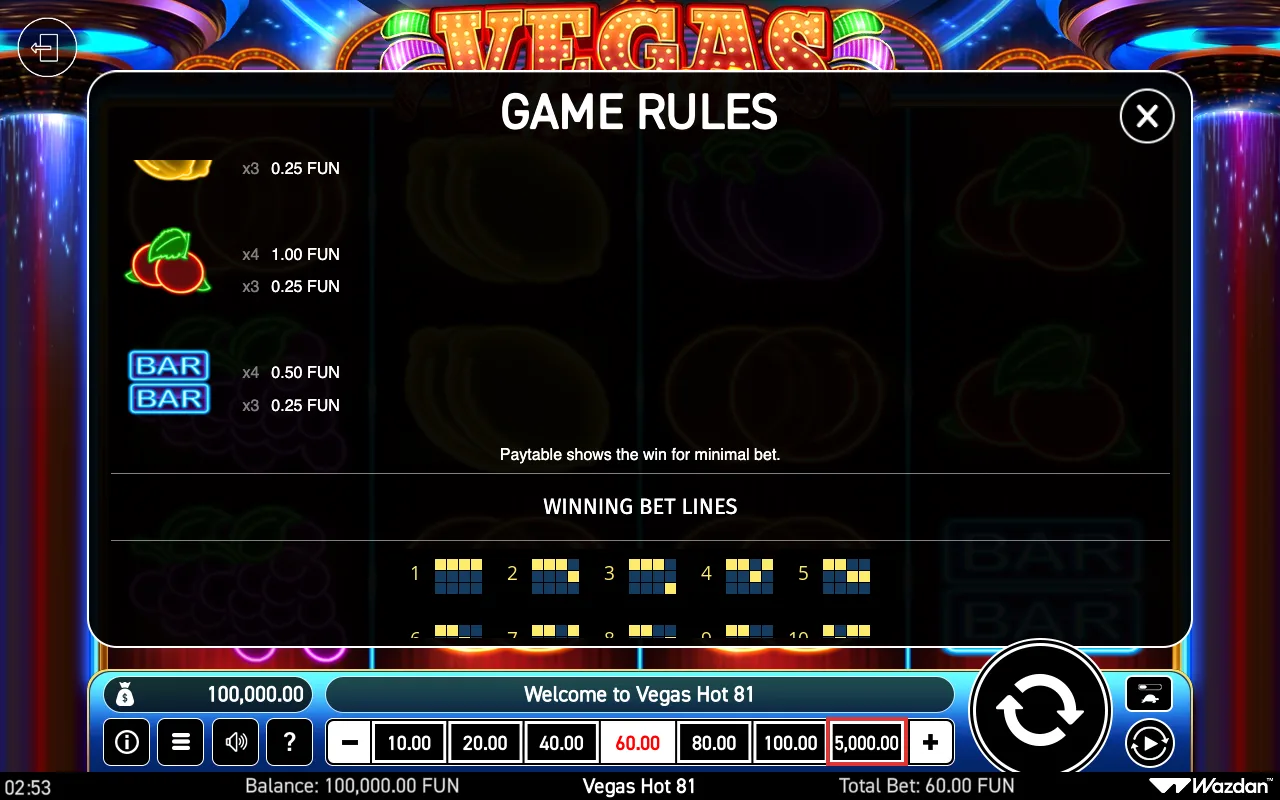 Game rules — Vegas Hot 81