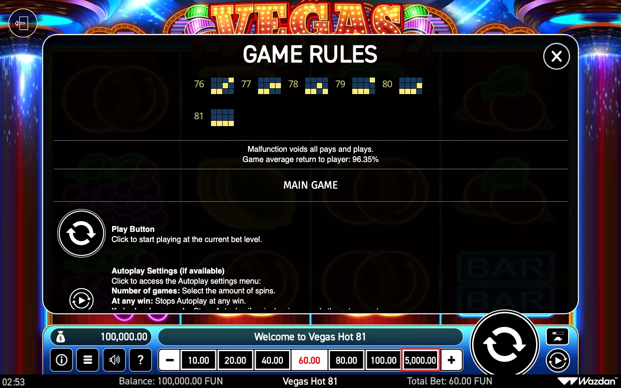 Game rules, page 4 — Vegas Hot 81