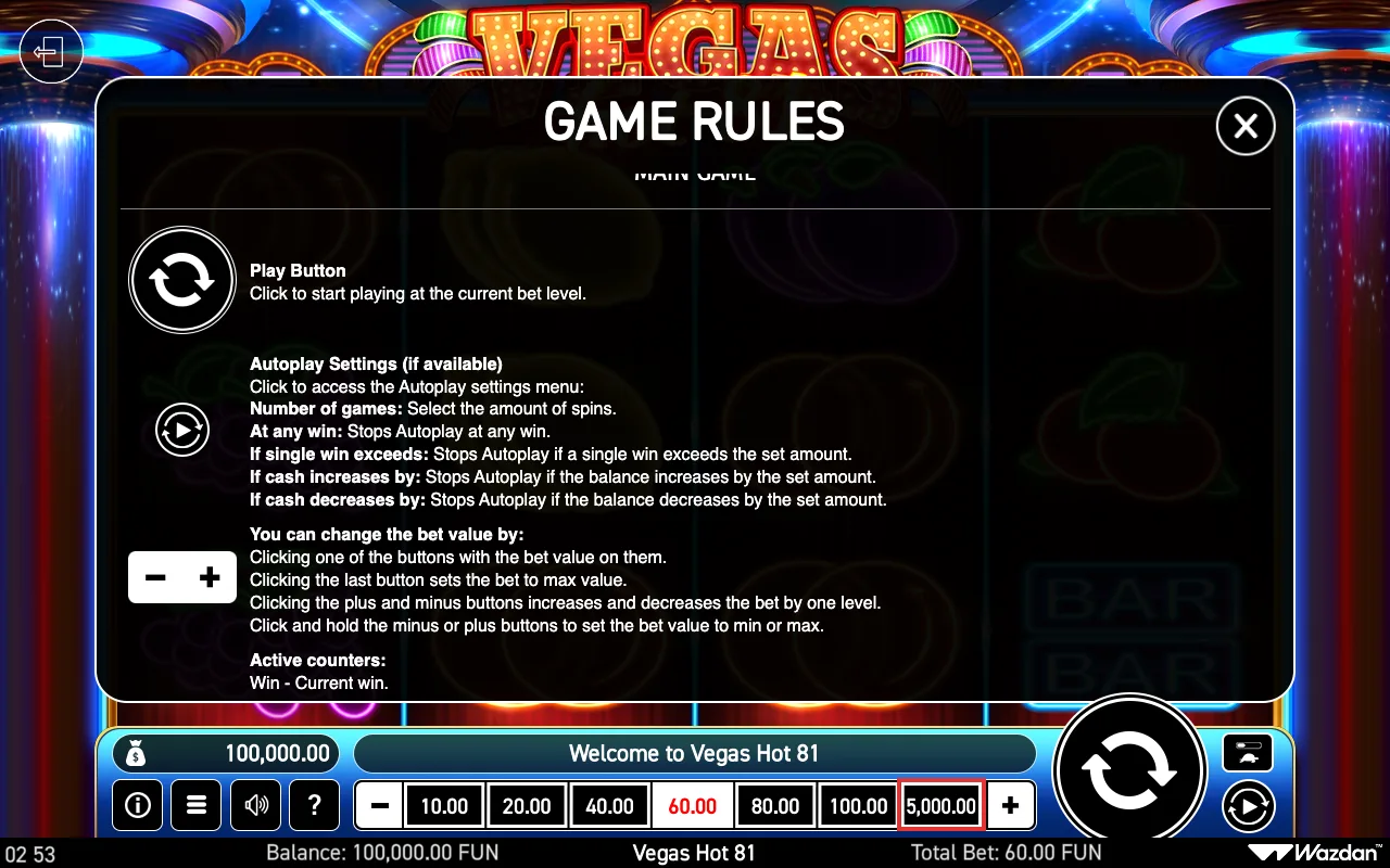 Game rules, page 5 — Vegas Hot 81