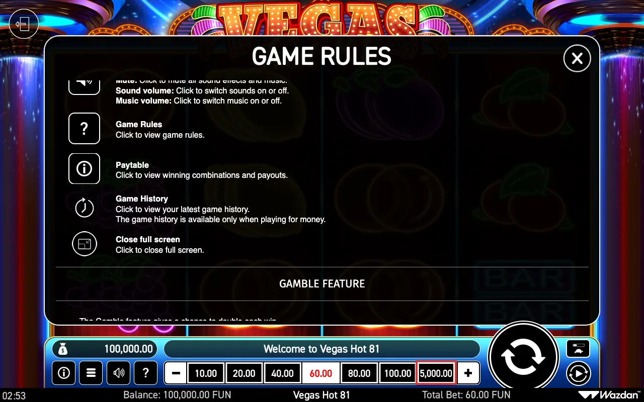 Game rules, page 6 — Vegas Hot 81