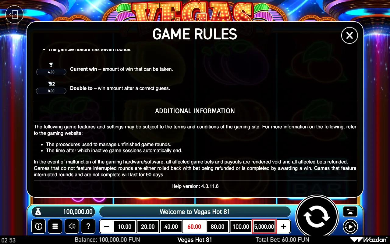 Game rules, page 7 — Vegas Hot 81