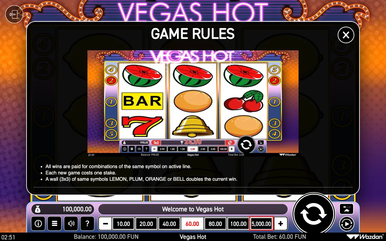 Game rules — Vegas Hot