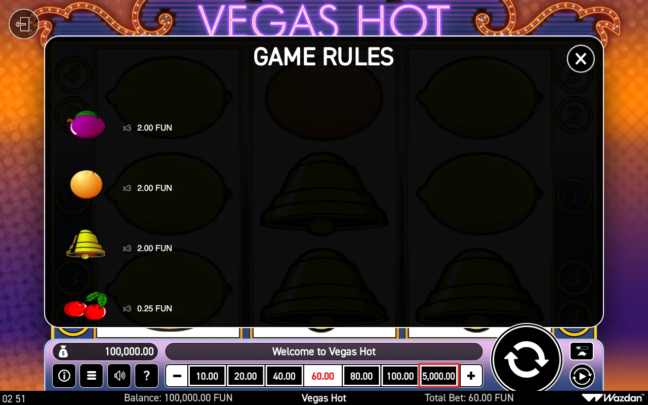 Game rules, page 3 — Vegas Hot