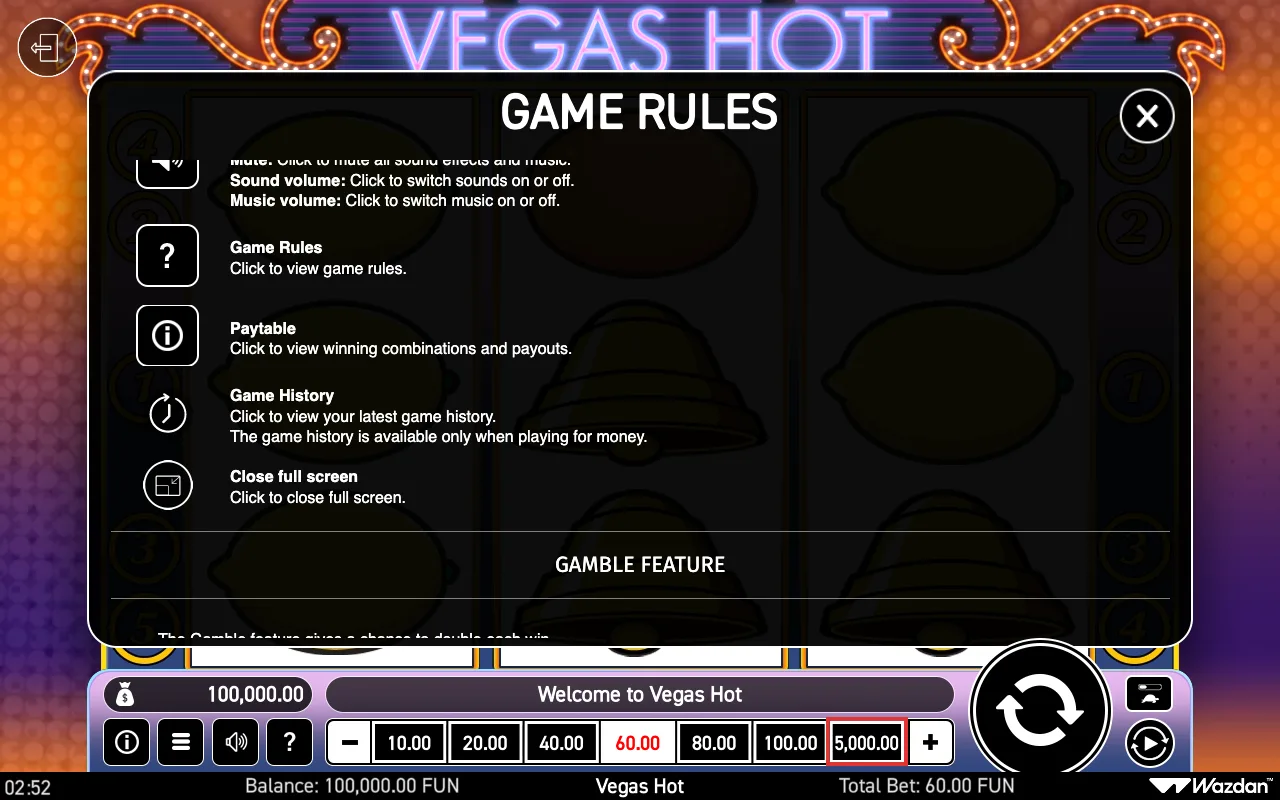 Game rules, page 6 — Vegas Hot