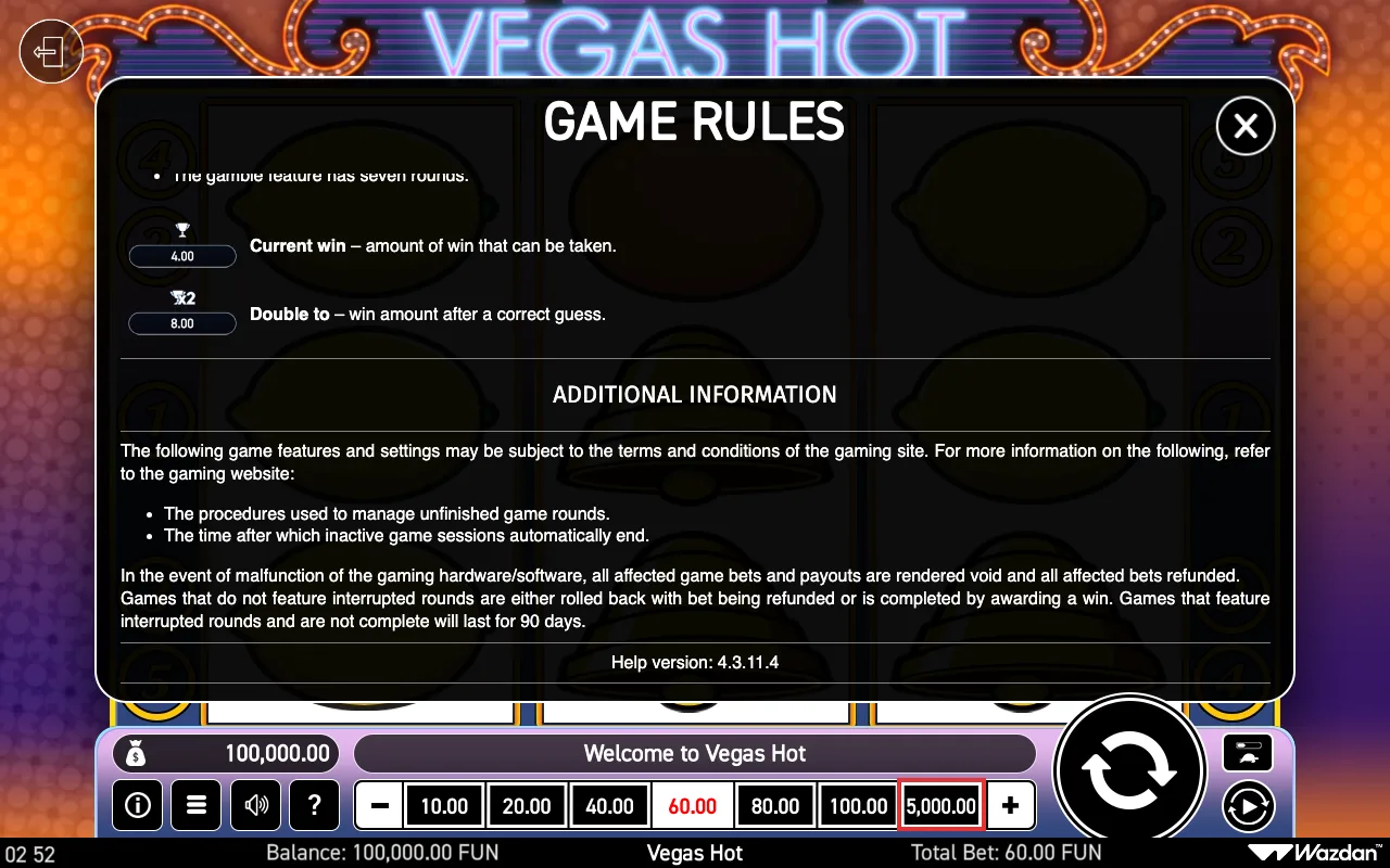 Game rules, page 7 — Vegas Hot
