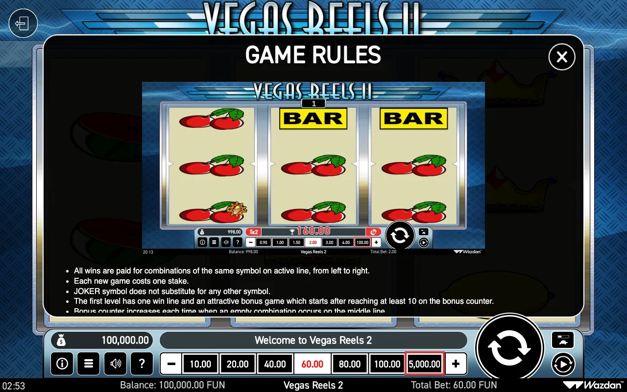 Game rules, page 2 — Vegas Reels ii
