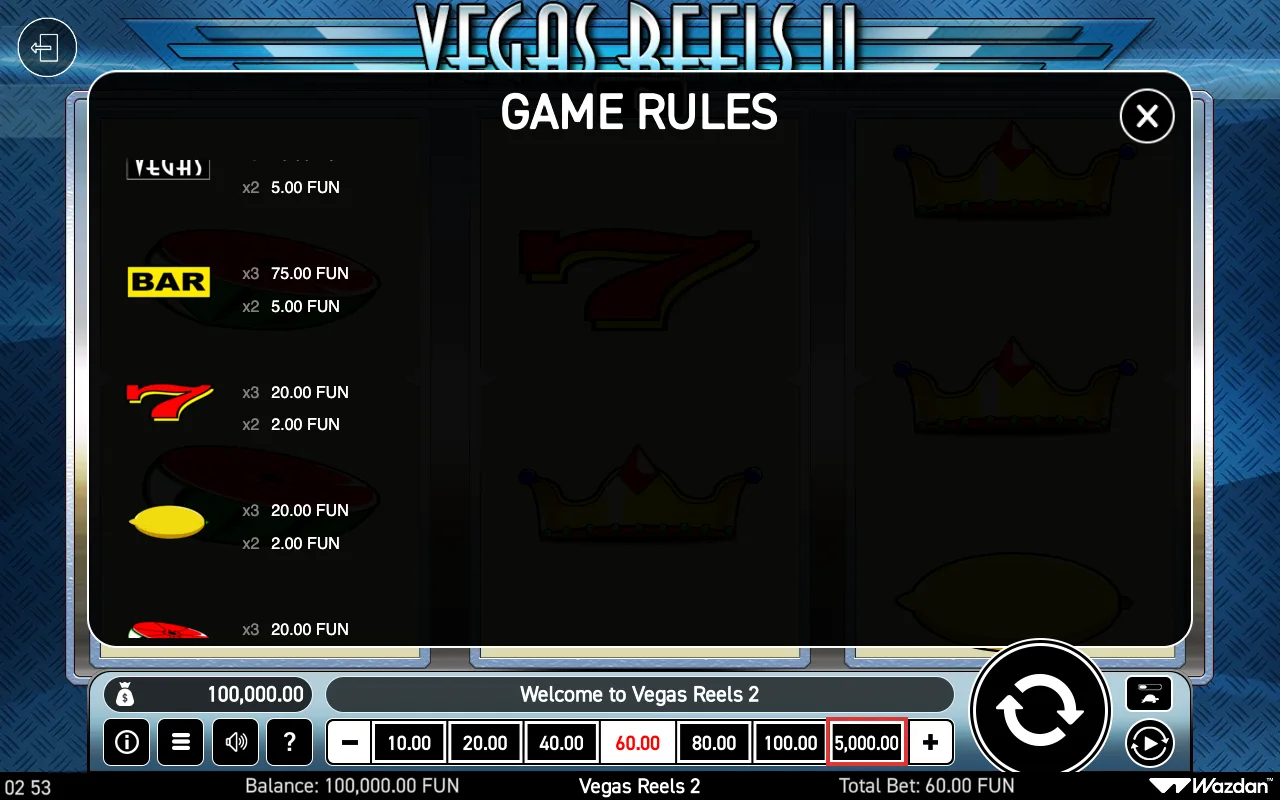 Game rules, page 3 — Vegas Reels ii