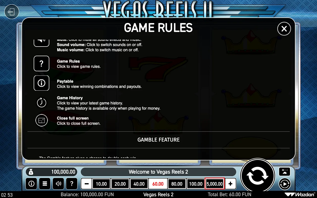 Game rules, page 6 — Vegas Reels ii