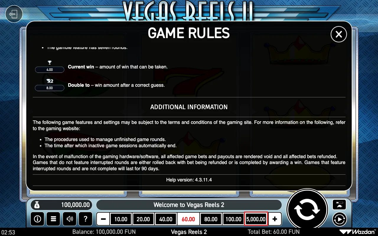 Game rules, page 7 — Vegas Reels ii