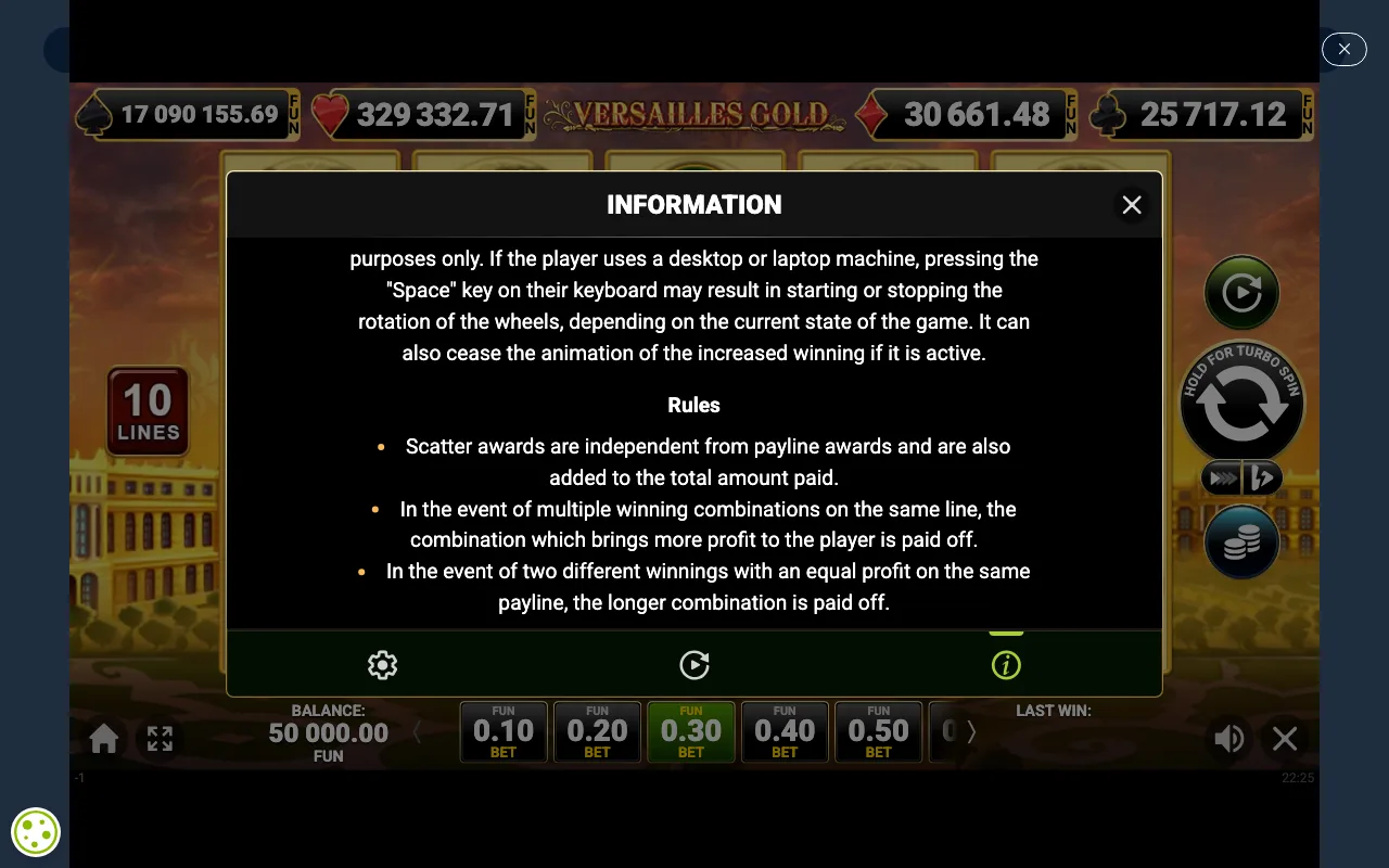 Game rules, page 7 — Versailles Gold