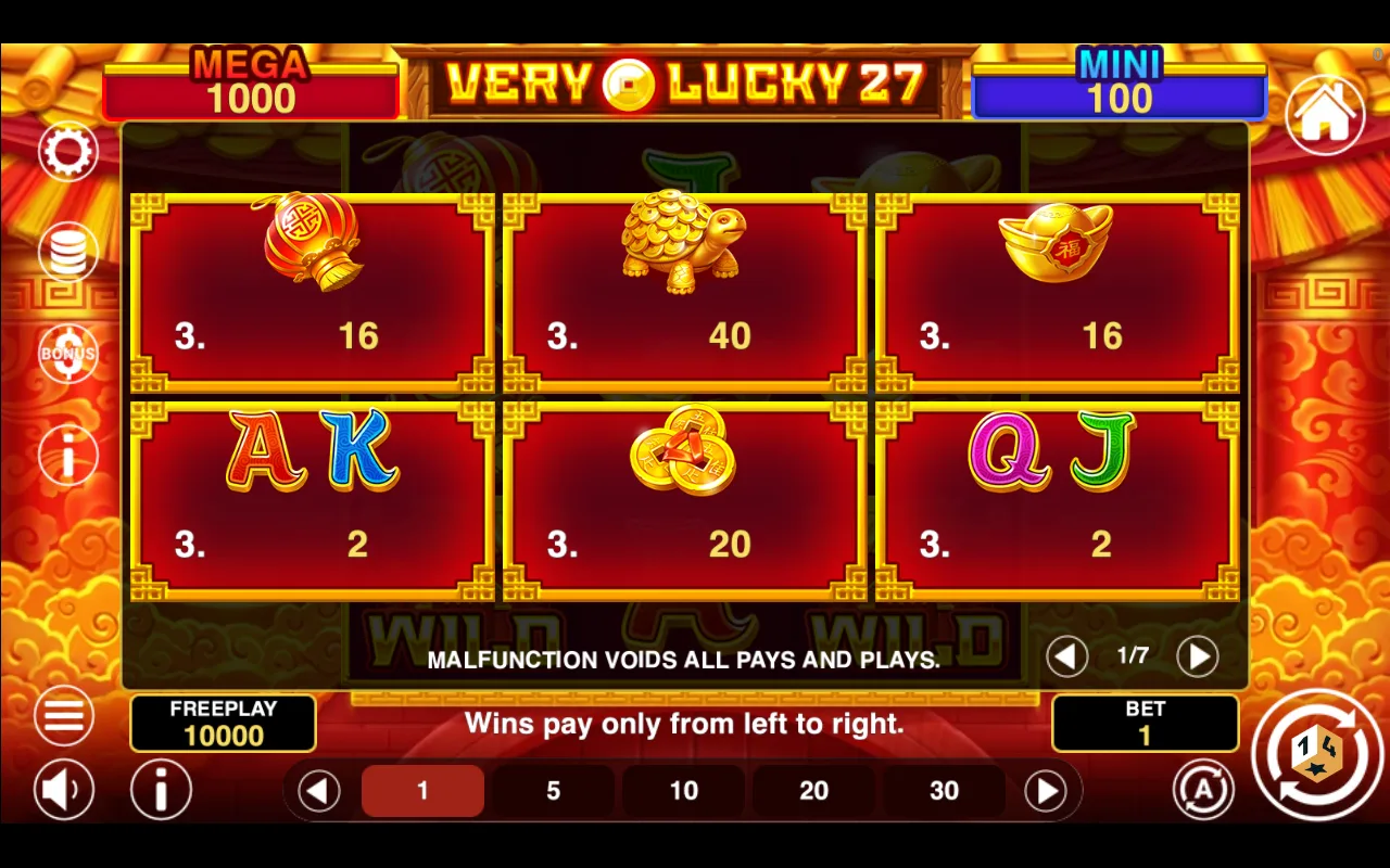 Game rules, page 1 — Very Lucky 27 Hold And Win