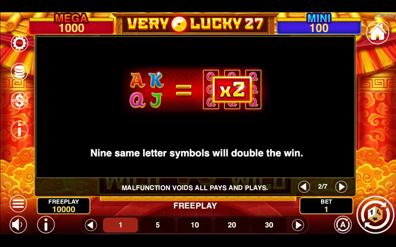 Game rules, page 2 — Very Lucky 27 Hold And Win