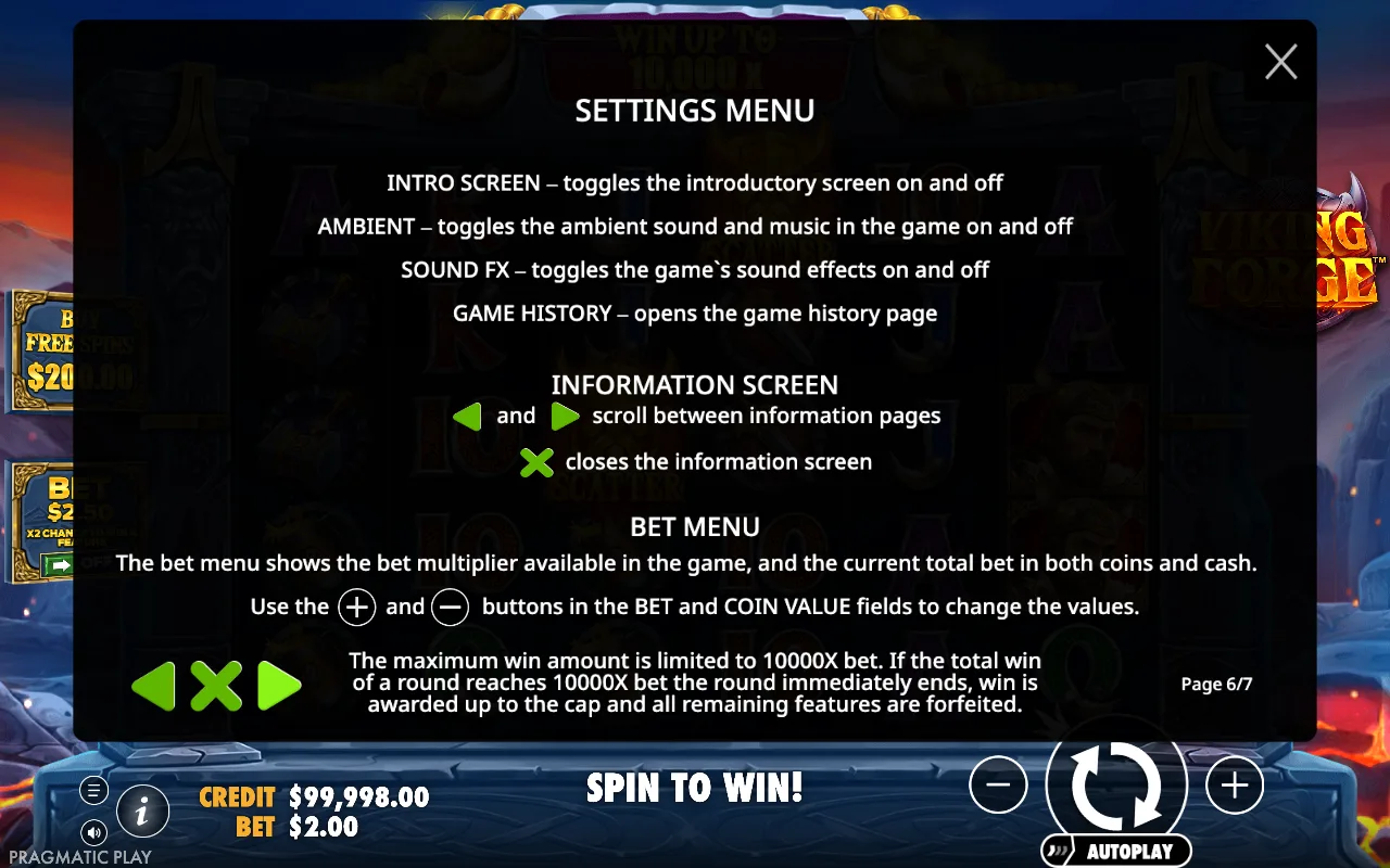 Settings menu — Viking Forge