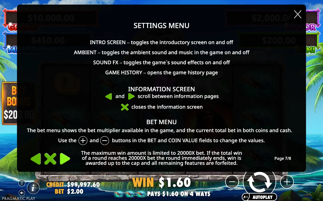 Settings menu — Volcano Goddess