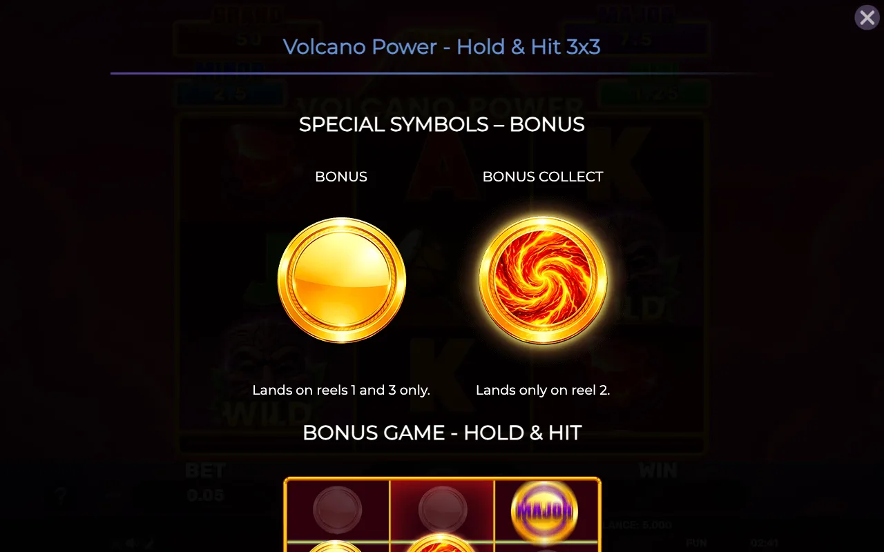 Special symbols - bonus — Volcano Power Holdhit 3x3