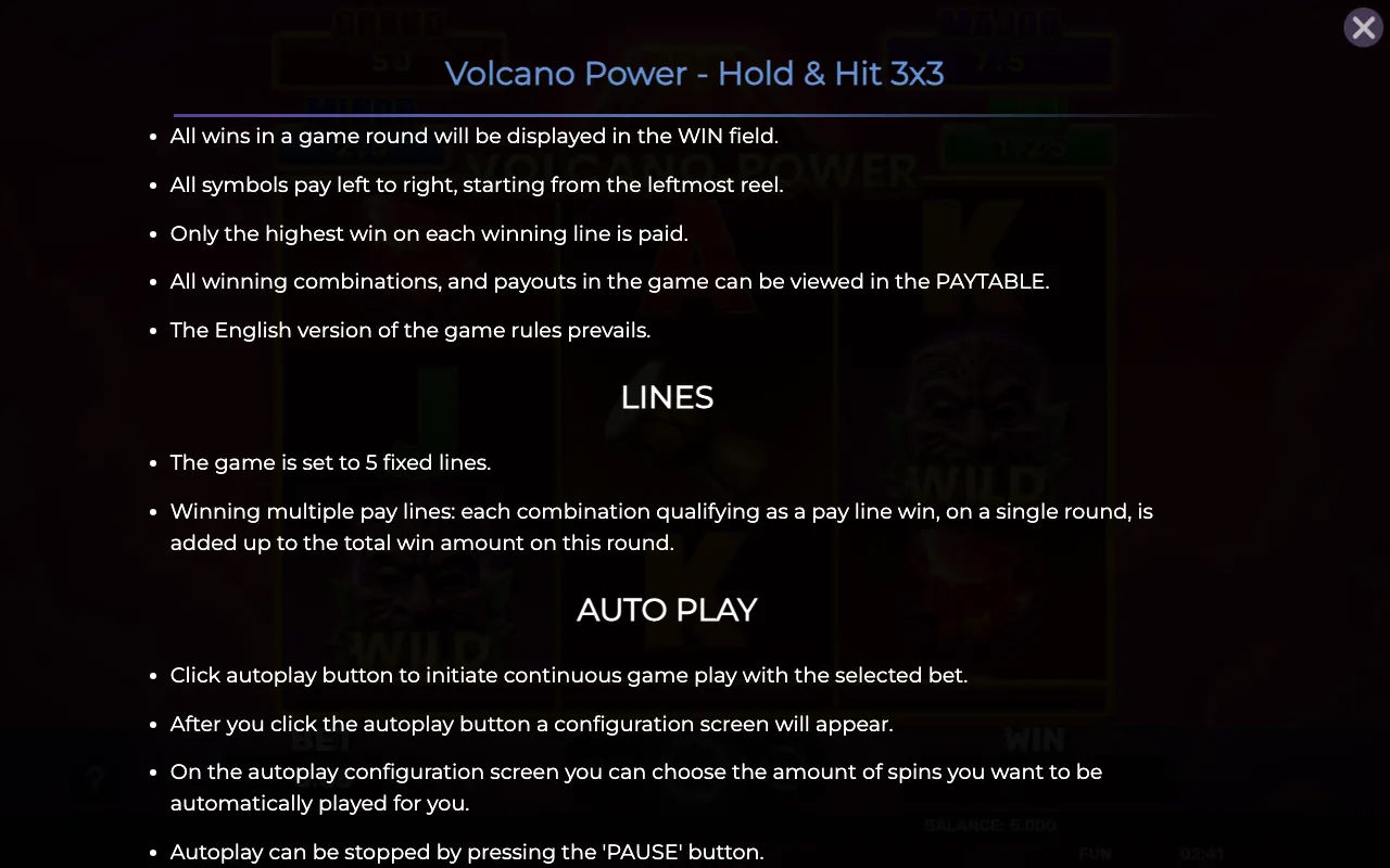 Game rules, page 7 — Volcano Power Holdhit 3x3