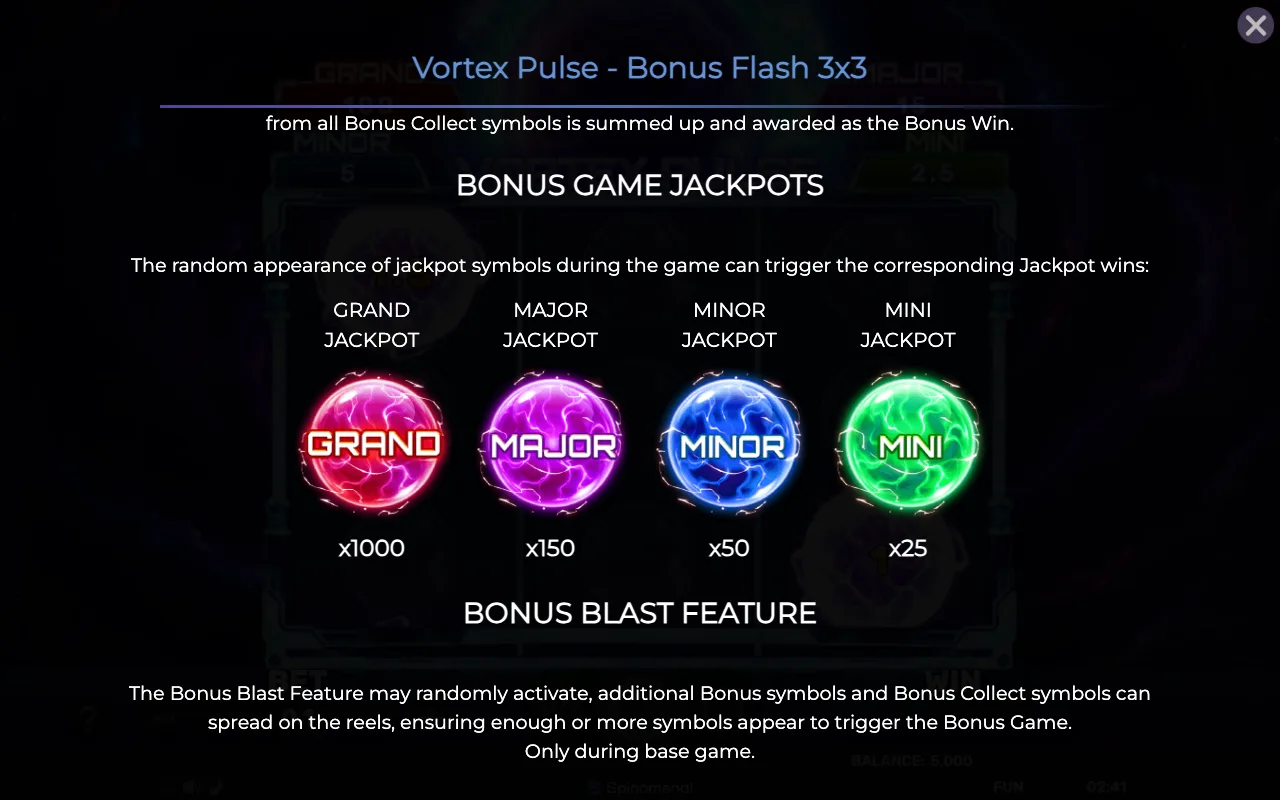 Bonus game jackpots — Vortex Pulse Bonus Flash 3x3