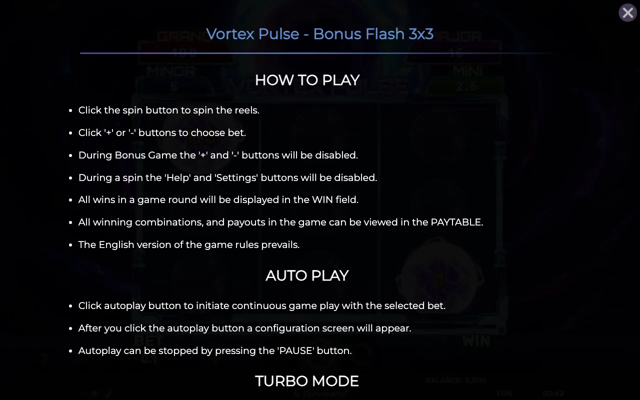 How to play — Vortex Pulse Bonus Flash 3x3
