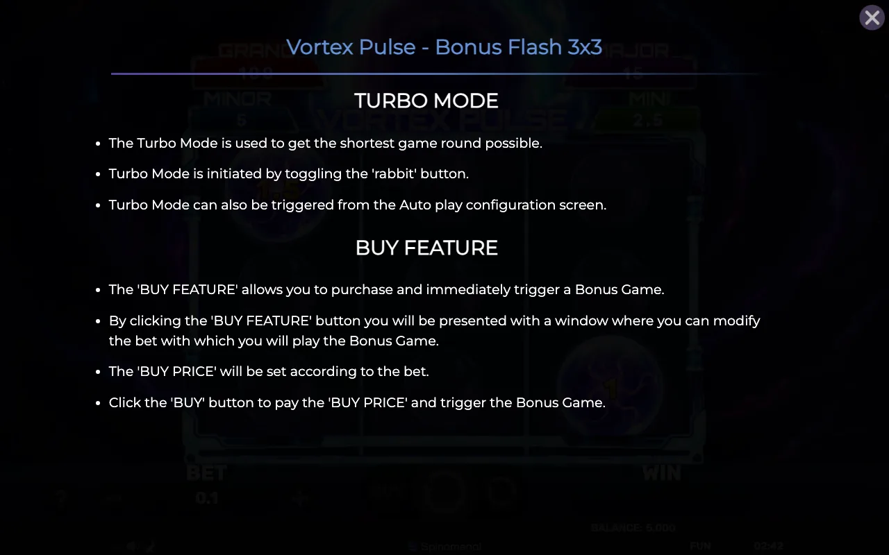 Buy feature — Vortex Pulse Bonus Flash 3x3