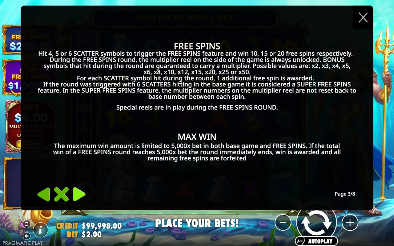 Free spins — Waves of Poseidon
