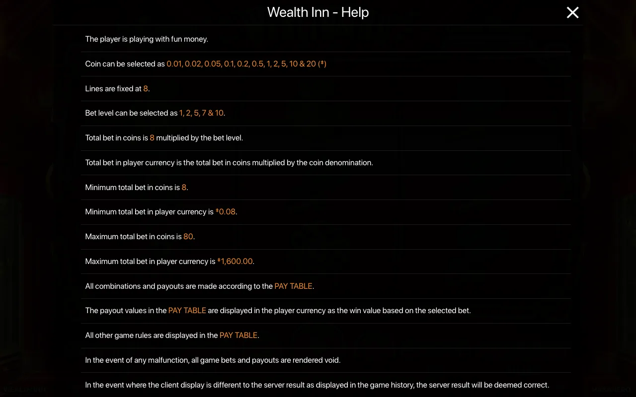 Game rules, page 1 — Wealth Inn