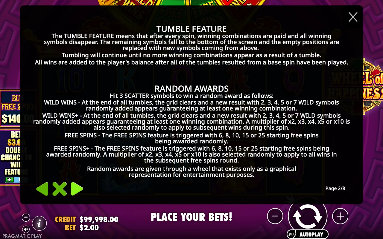 Tumble feature — Wheel of Happiness
