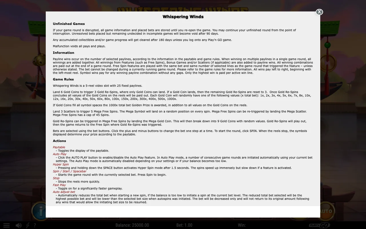 Game rules, page 1 — Whispering Winds
