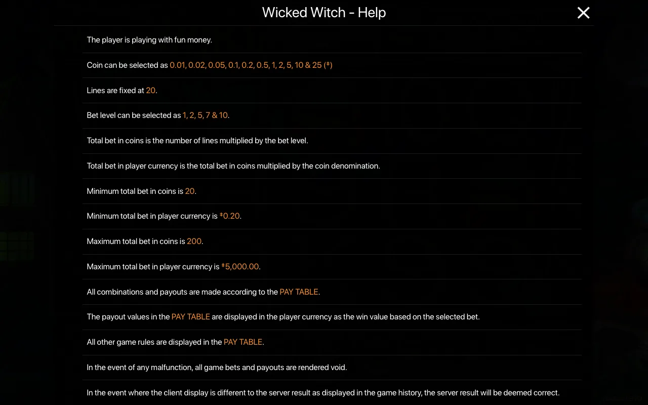 Game rules, page 1 — Wicked Witch