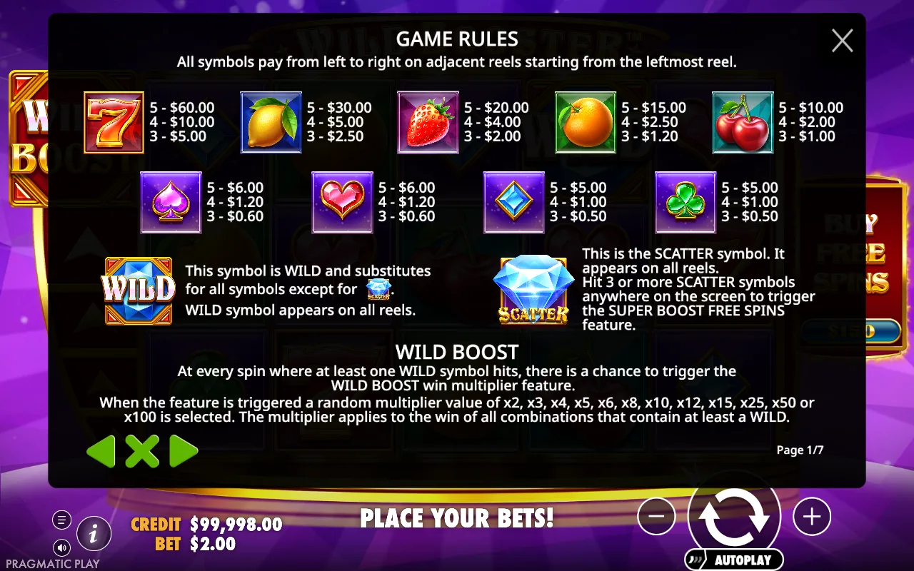 Game rules, page 1 — Wild Booster