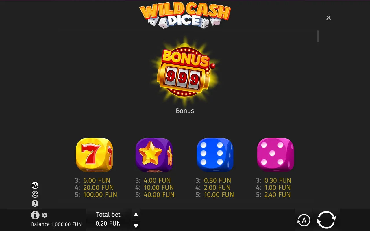 Game rules, page 1 — Wild Cash Dice