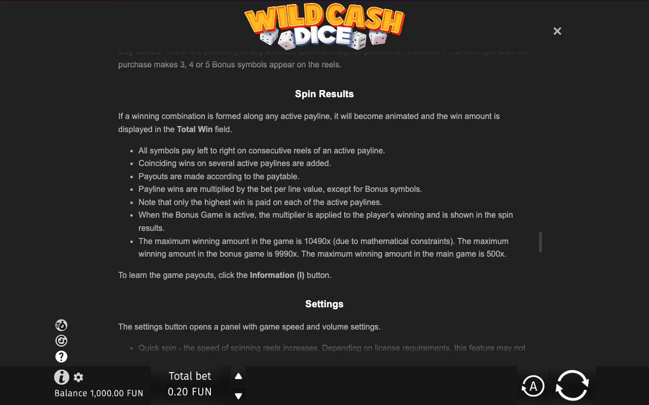 Game rules, page 8 — Wild Cash Dice