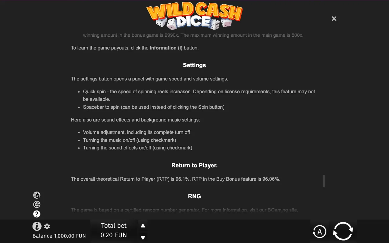 Game rules, page 9 — Wild Cash Dice