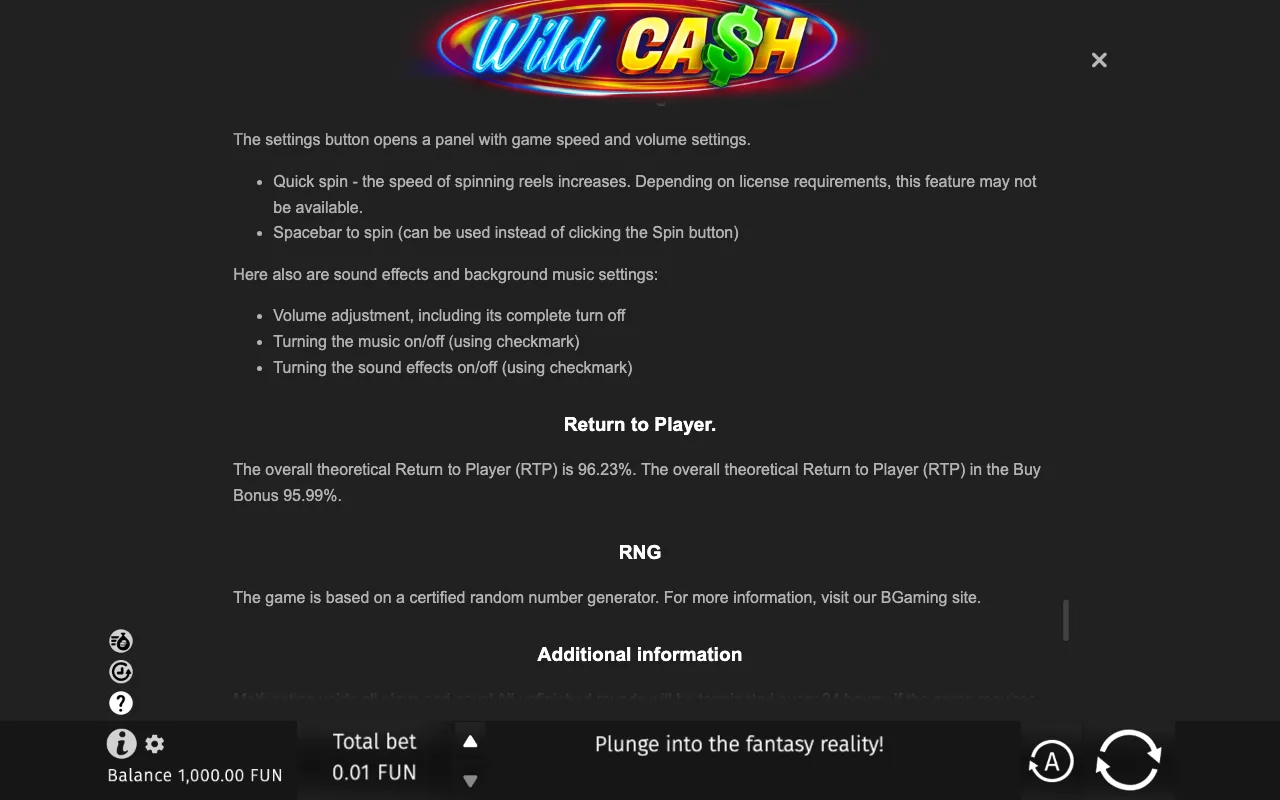Game rules, page 9 — Wild Cash