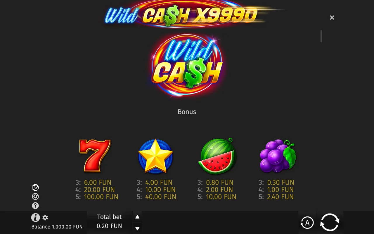 Game rules, page 1 — Wild Cash X9990