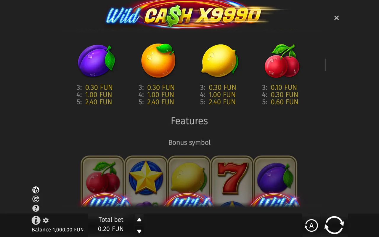 Game rules, page 2 — Wild Cash X9990