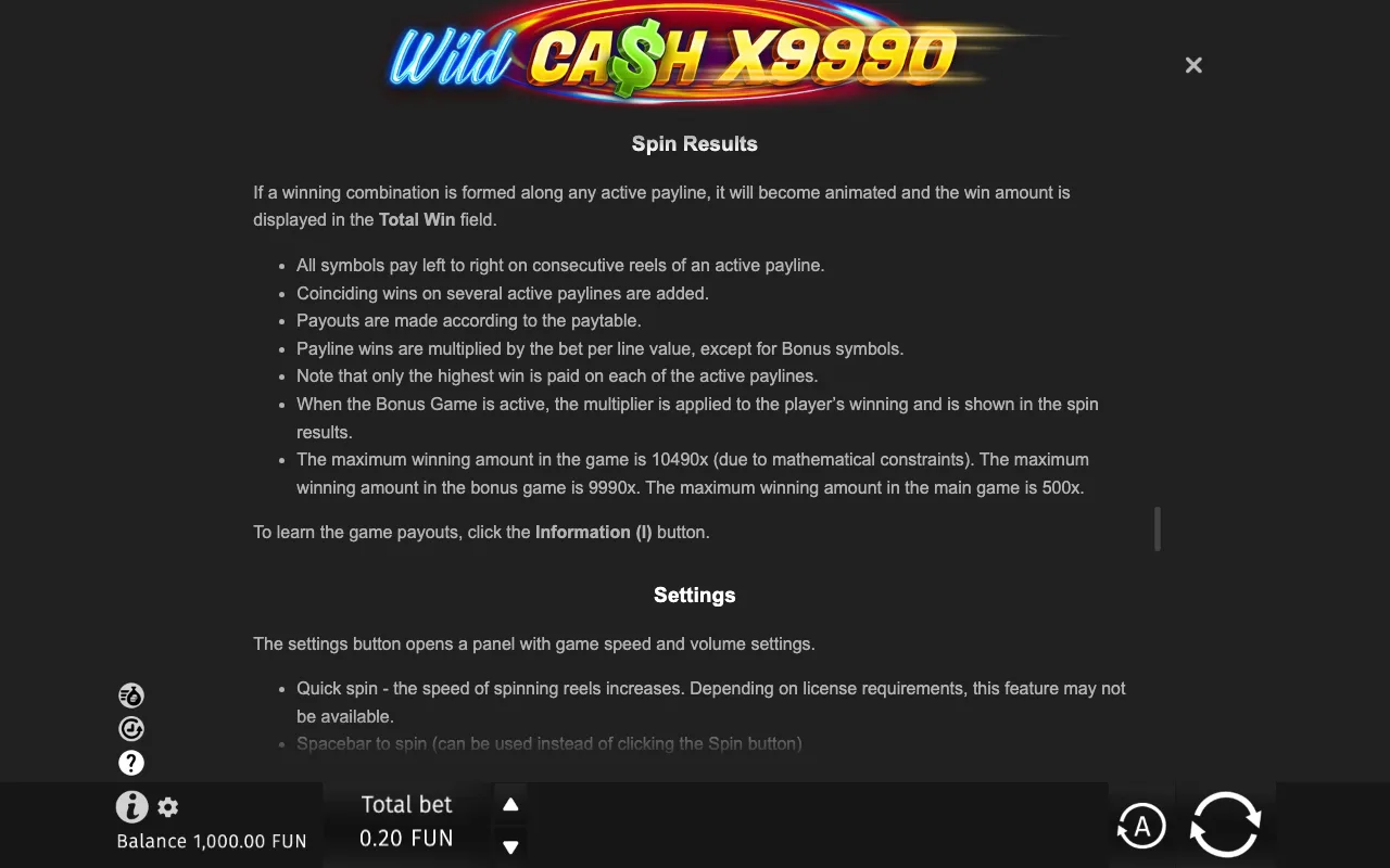 Game rules, page 8 — Wild Cash X9990