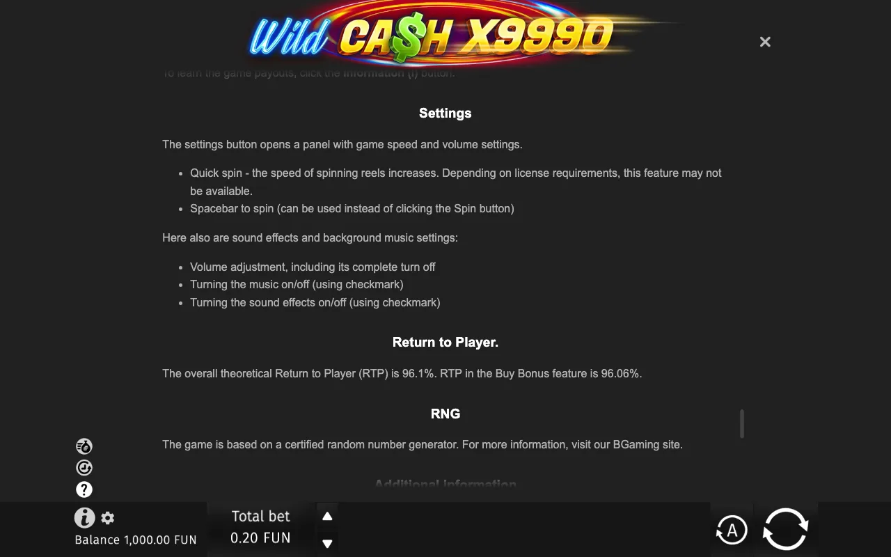 Game rules, page 9 — Wild Cash X9990