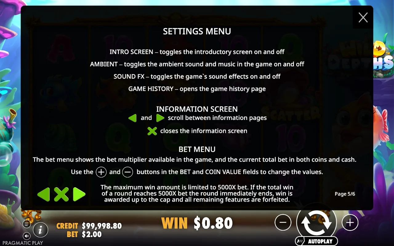 Settings menu — Wild Depths