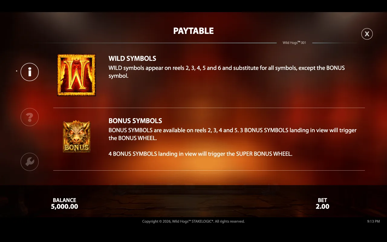 Paytable — Wild Hogs