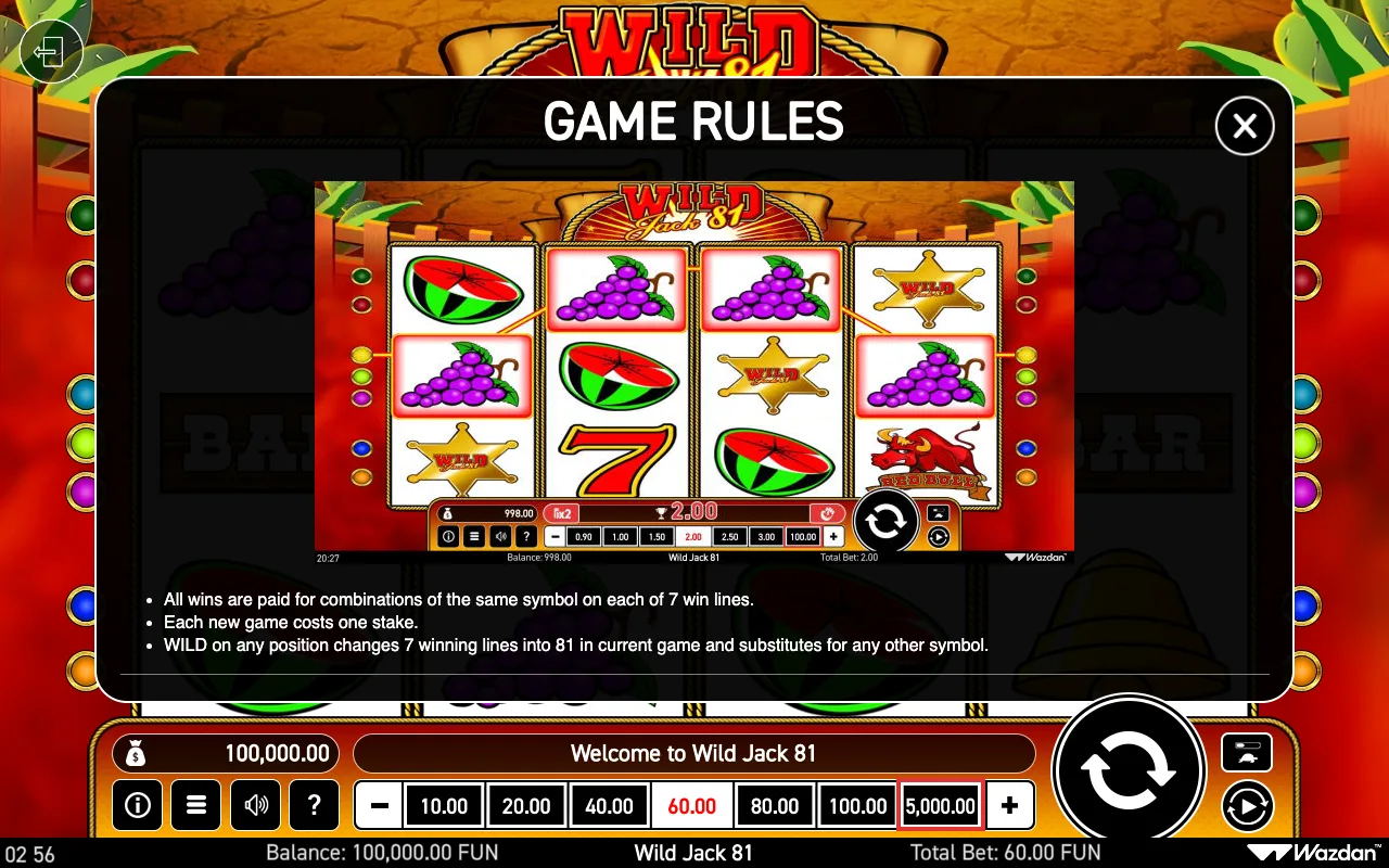 Game rules, page 2 — Wild Jack 81