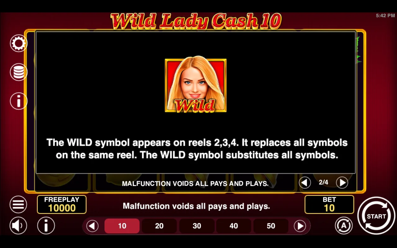 Game rules, page 2 — Wild Lady Cash 10