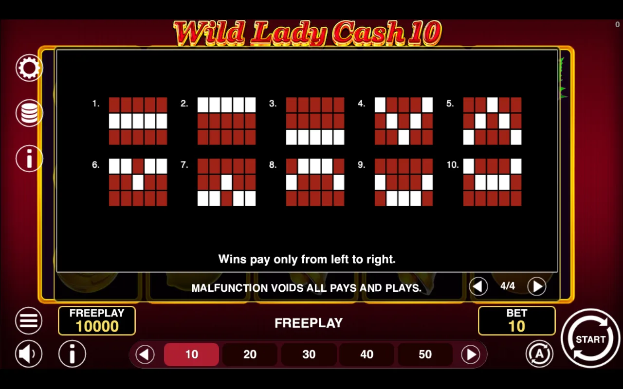 Game rules, page 4 — Wild Lady Cash 10