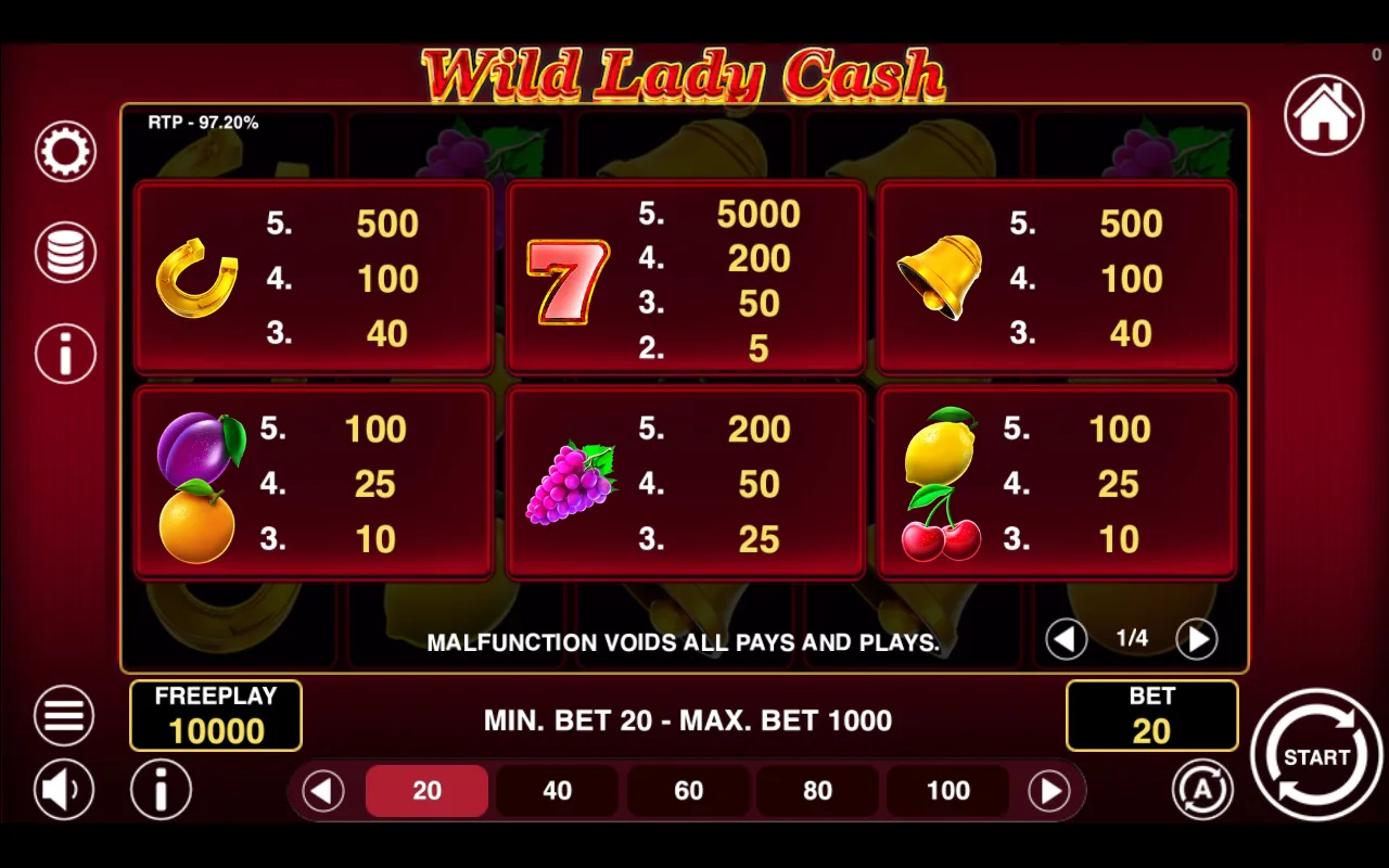 Game rules, page 1 — Wild Lady Cash